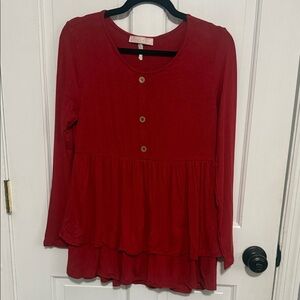 Women's Burnt Red Long-Sleeve Tiered Peplum Top - Unbranded